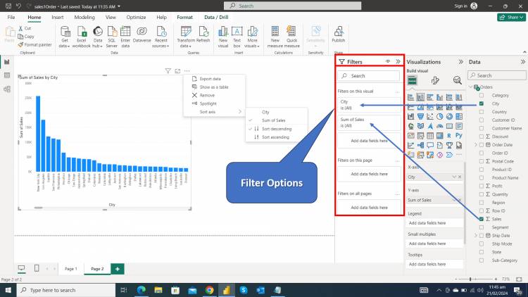 Filtering: Apply filter on visualization view in Power BI: Lik sorting and others: Lesson-6 P-4