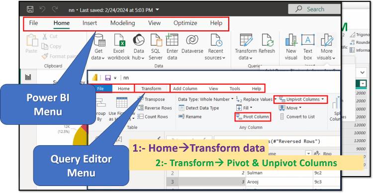 Transform Tab in Query Editor: Pivot and Unpivot column in Power BI: Lesson-7 P-4