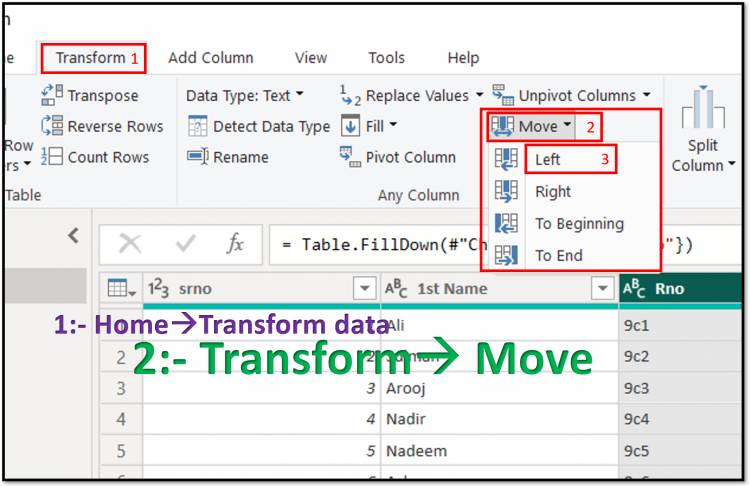 Transform Tab in Query Editor: Move option of Transform Tab like left, right, to end, to beginning in Power BI: Lesson-7 P-5