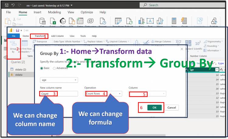 Transform Tab in Query Editor: the "Group By" option in Power BI: Lesson-7 P-6