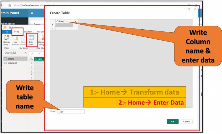 Home Tab in Query Editor: "Enter Data" option in home tab of query editor in Power BI: Lesson-7 P-15