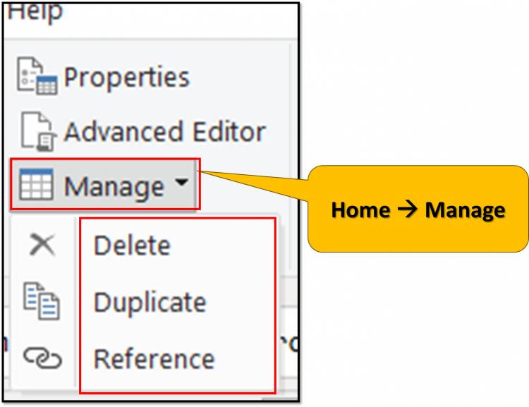 Home Tab in Query Editor: "Manage" option in home tab of query editor in Power BI: Lesson-7 P-17